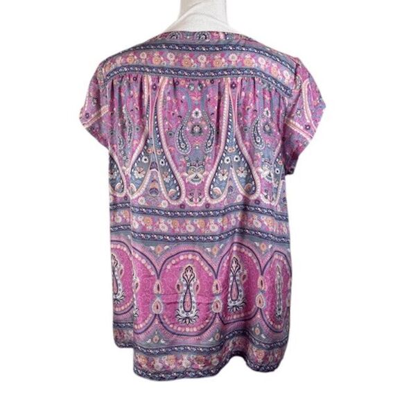 Calypso St. Barth 100% Silk Paisley Print Blouse Pink Purple Light Size Medium - Picture 3 of 9